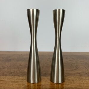 Torre & Tagus Candle Holder Set of 2 MCM Silver Colored Minimalist Vtg Elegant